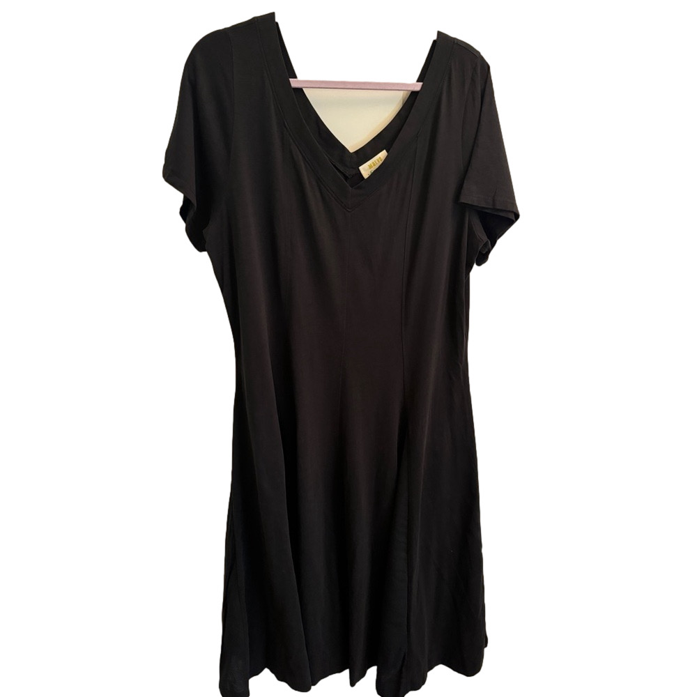 MAEVE by Athropologie Plus Black V Neck Short Sleeve midi circle skirt dress 2X